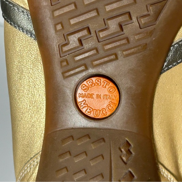 Sesto Meucci Leather Metallic Gold Lace Up Sneakers with Dark Stripes - Picture 5 of 16